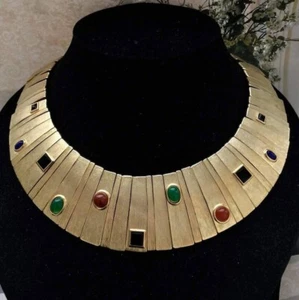 Gargantilla vintage Les Bernard collar Cleopatra tono dorado diseñador grueso RARO EC  - Imagen 1 de 5