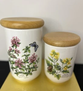 Royal Worcester 1990 Herbs Canister/Storage Jars (2) With Lids. Height 5” & 7” - Picture 1 of 8