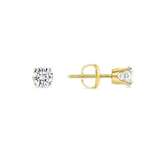 1/4 Ct Round Lab Created Grown Diamond Earrings 14K Yellow Gold F/VS Crown Screw - Picture 1 of 4