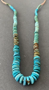 RARE CHAN LUU Blue Turquoise Graduated Disk Bead 925 Sterling Clasp Necklace 36" - Picture 1 of 11
