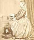 Victorian CDV Photo Woman Spaniel Dog Fashion Perkins Bath Somerset 1860s-1870s