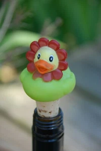 Flower Rubber Ducky Wine Bottle Stopper - Picture 1 of 5