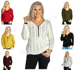  DAMEN ZOPFMUSTER REISSVERSCHLUSS VORNE PULLOVER V-AUSSCHNITT LANGARM DAMEN WARM PULLOVER OBERTEIL - Bild 1 von 36
