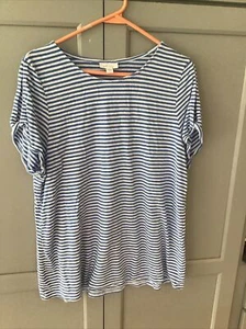 J Jill Love Linen Knit Cold Shoulder Top Blue White Stripe Size XL - Picture 1 of 9