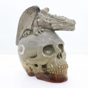 5.2" 1645g PICTURE STONE Carved Dragon Crystal Skull,Crystal Healing Realistic - Photo 1 sur 10