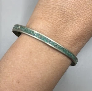 Vintage Alpaca Mexico Silver Green Turquoise Southwestern Bangle Cuff Bracelet - Picture 1 of 3