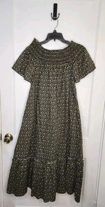 Biesen Hyazinthenhaus schwarz Blumen Rauten schulterfrei Maxikleid Gr. S - Bild 1 von 7