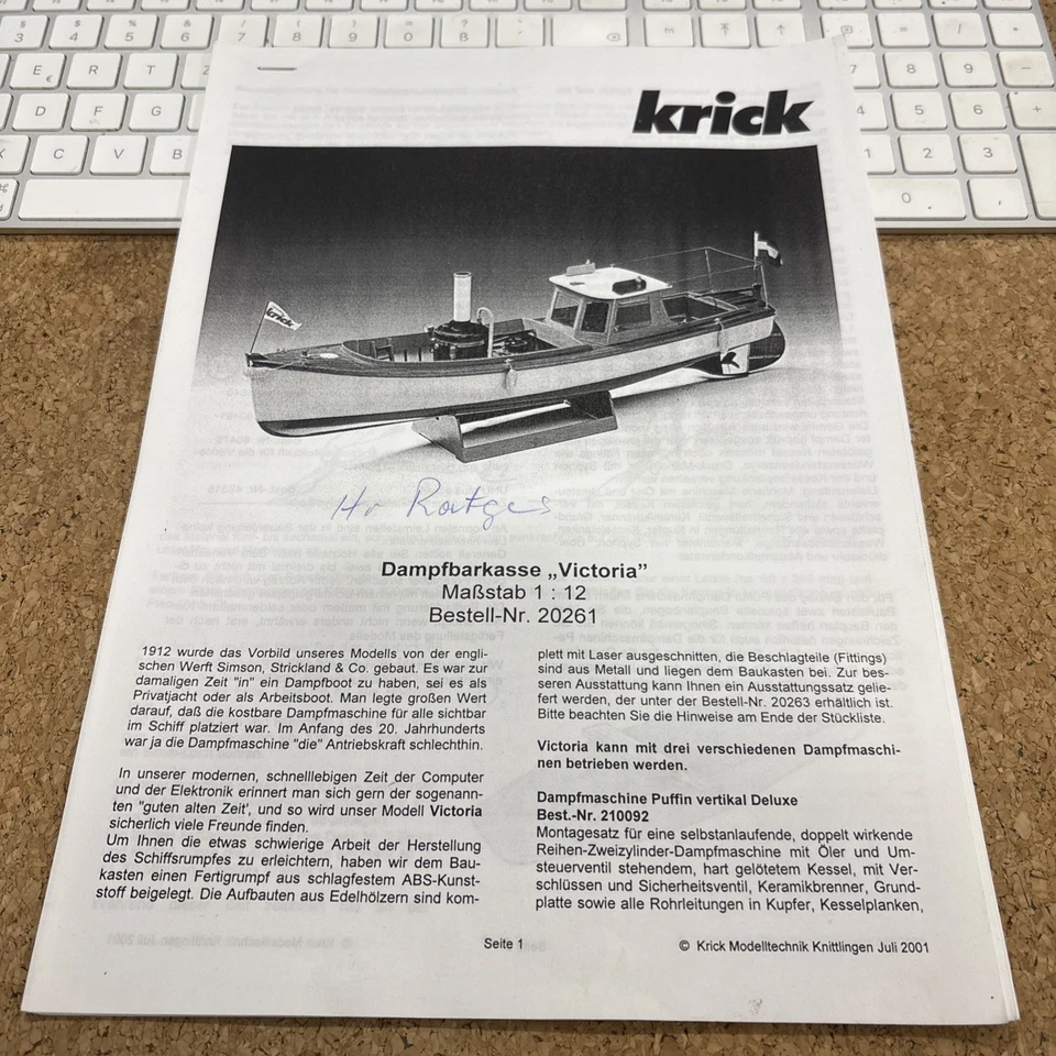 Krick Modellbau - Anleitung für Dampfbarkasse Victoria 20261 #co - Bild 1 von 1