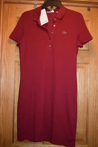 Vestido polo para mujer Lacoste de piqué de algodón elástico borgoña talla 40 nuevo con etiquetas - Imagen 1 de 5