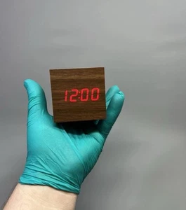 Mini Cube LED Wooden Digital Clock Alarm Time Date Temperature Display Square - Picture 1 of 21