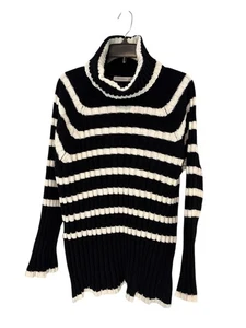 Suéter Altar’d State Negro/Crema Rayas Acanalado Tejido Cuello Tortuga M Preppy - Imagen 1 de 9