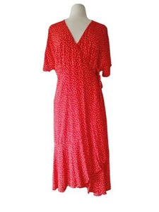 FOREVER NEW Curve Red & White Spotty Short Sleeve True Wrap Dress SIZE 18 - Picture 1 of 5
