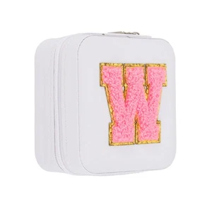 Travel Jewelry Case Initial Jewelry Box with Mirror White (Letter W) - Picture 1 of 7