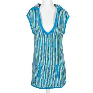 Vintage Y2K Coogi L Strick Kapuze ärmellos V-Ausschnitt kurzes Minikleid Fronttasche MÄNGEL - Bild 1 von 20