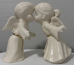 VTG Ceramic Gold Trimmed Kissing Angels Luster Glazed 10" Hand Made - Picture 1 of 16
