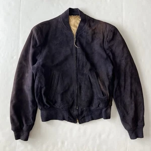 60s Vintage Suede Bomber Jacket Men’s Size 38 Navy Casual Full Zip - Picture 1 of 18