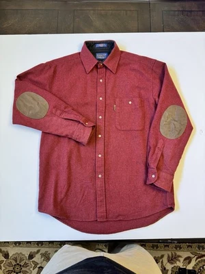 Camisa Pendleton Trail 100% lã virgem M xadrez vermelha camurça cotovelo remendos EUA - Imagem 1 de 4