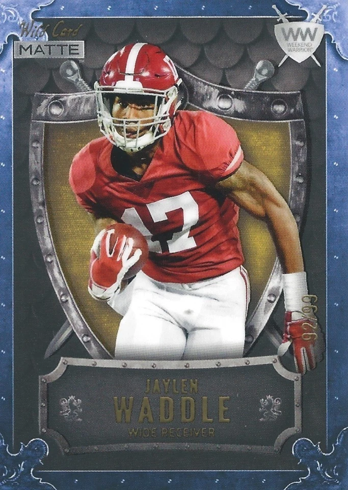 JAYLEN WADDLE 2021 WILD CARD MATTE BLACK WEEKEND WARRIOR SERIAL #92/99 DOLPHINS - Image 1 of 1