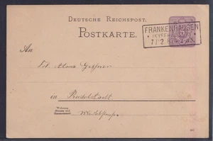 75627) FRANKENHAUSEN (KYFFHÄUSER) 1887 Postal a Rudolstadt - Imagen 1 de 2