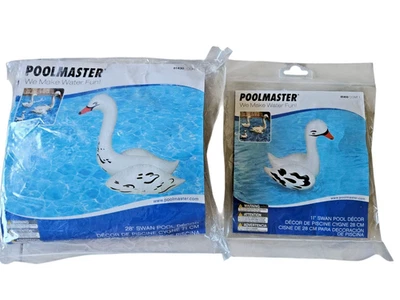 Pair of Poolmaster Inflatable Swans Pool Décor 28" & 11" Float Toys - Image 1 of 4