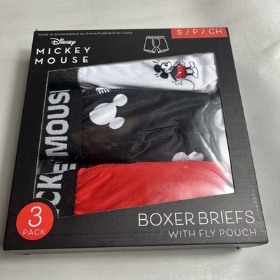Disney Mickey Mouse Hombres Calzoncillos Boxer PEQUEÑOS 27-30 Fly Pouch Paquete de 3 BREVEMENTE NUEVOS Foto 1 de 3