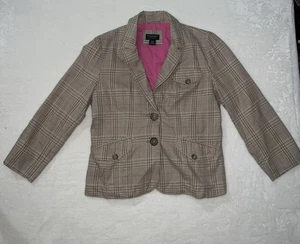 American Eagle Outfitters Y2K Blazer Women's Medium Plaid Tan Pink Business Work - Picture 1 of 7