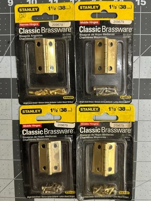 Lote de 4 (8 bisagras) Stanley CD5301 Latón Brillante 1-1/2" Mini Armario Caja Foto 1 de 4