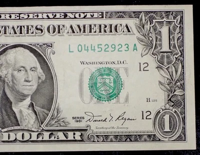1981 $1 Federal Reserve Note - MULE - Circulated L/A Block - Image 1 of 4