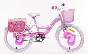 BICICLETTA 20 BAMBINA SCHIANO FUXIA "PINK LOVE" CON CESTINO E BORSE LATERALI - Picture 1 of 5