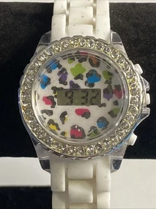 Reloj Accutime Estampado Confeti Estrás Banda Silicona Blanca Batería Nueva - Imagen 1 de 12