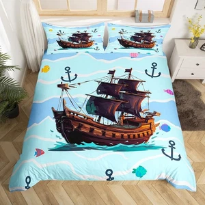 Pirate Ship Duvet Cover Anchor Printed Bedding Set Cute Fish Comforter Cover ... - Foto 1 di 6