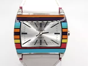 Breda Quartz Womens Watch New Battery Silver Dial White Band 33mm - Picture 1 of 14