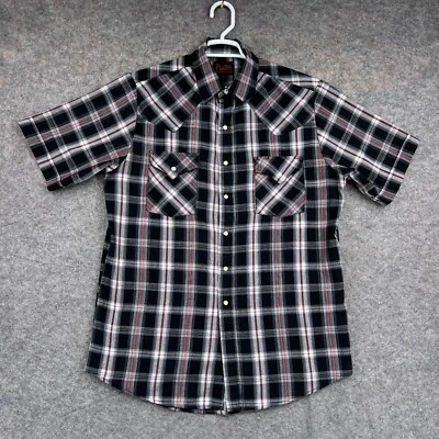 Camisa a Presión Ely Plains Perla Hombres Mediana Negra A Cuadros Manga Corta Ropa de Trabajo Occidental Foto 1 de 4