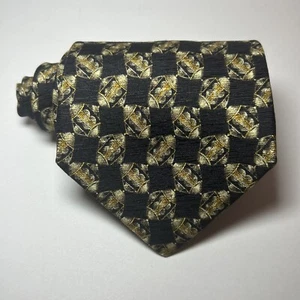 VALENTINO Cravatte 100% Silk Mens Tie, Black Gold, Geometric Made In Italy 63116 - Picture 1 of 11