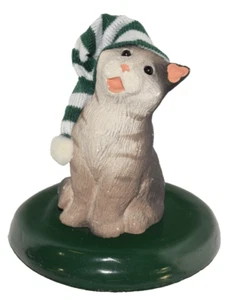 Vintage 3.5" Byers' Choice Ltd the Carolers Pets Gray Cat w/ Night Cap Hat 1992 - Picture 1 of 8