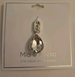 New Mia & Amelia 18K Gold over Brass Crystal Teardrop Raindrop Charm Pendant - Picture 1 of 5