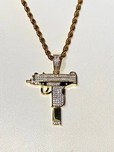 Uzi Pendant Necklace in Gold Finish with Sparkling Stones - Skin-Friendly, 16-24 - Picture 1 of 7