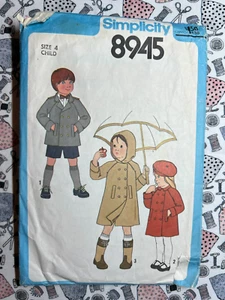 Abrigo chaqueta y sombrero forrado para niños Simplicity Pattern 8945 talla 4 corte completo - Imagen 1 de 3