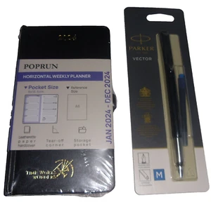 Pluma Estilográfica PARKER VECTOR Negra M Acero Inoxidable Plumín Cartucho de Tinta AZUL + REGALO - Imagen 1 de 9