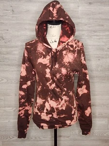California Fleece Brown Tie Dye Bleach Long Sleeve Hoodie Unisex Size XS - Picture 1 of 5