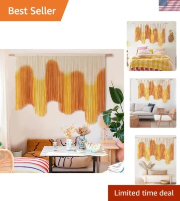 Macrame Wall Hanging Yellow Dip-Dyed Large For Living Room Boho Macrame Wall ... - Image 1 of 4