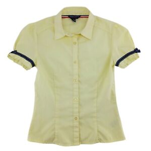 French Toast Girls School Uniform Short Sleeve Ribbon Bow Shirt Size 12 -Yellow
