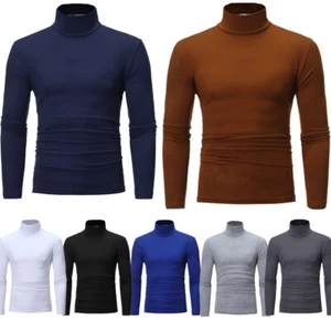 Mens Long Sleeve Tops Turtleneck Slim Fit Thermal Shirt Casual Pullover Shirts - Picture 1 of 40