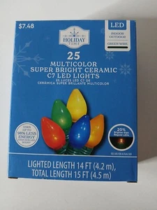 Holiday Time 25ct Multicolor Super Bright Ceramic C7 LED Lights New 15ft Length - Picture 1 of 2