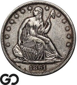 Demi-dollar Liberté assise 1861-O, choix RARE AU++ date clé numéro de guerre civile !