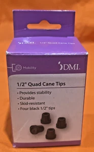 DMI Replacement Cane Tips with Metal, 1/2”Inch, Black 1 Box With 4 - Picture 1 of 2