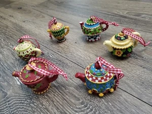 Vintage Mary Engelbreit Teapot Ornaments Colorful Teapot 2" Lot Of 6 - Picture 1 of 12