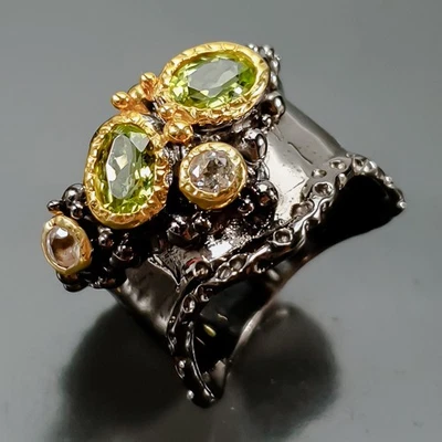 Fine Art Natural Peridot Ring 925 Sterling Silver Size 7 /R422808 - Image 1 of 4