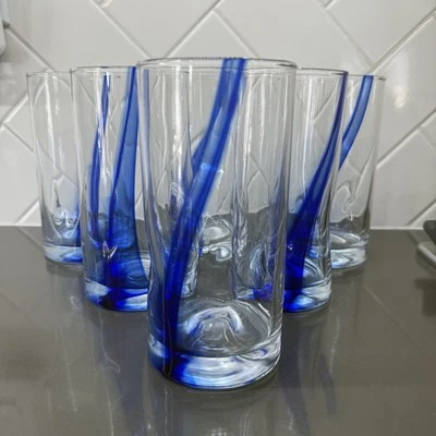 LIBBEY Crisa Blue Ribbon Dimpled Twist Swirl 6" Glasses 16 Oz Set Of 6 - Image 1 of 4