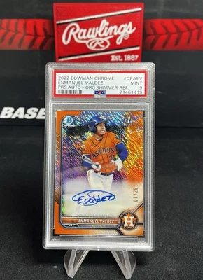 2022 Bowman Chrome Enmanuel Valdez Orange Shimmer Refractor Auto /25 PSA 9 1st - Image 1 of 2